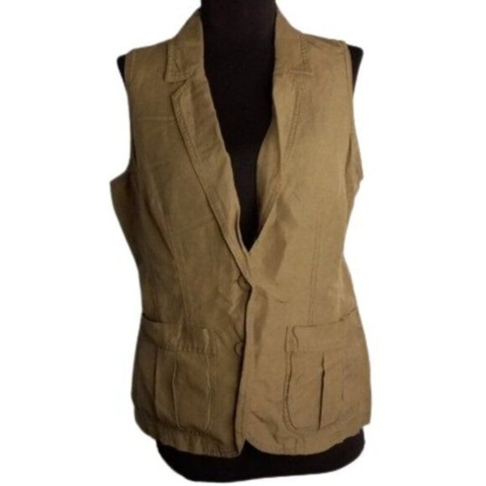 J. Jill S SP Womens Petite Silk Linen Blazer Vest Green